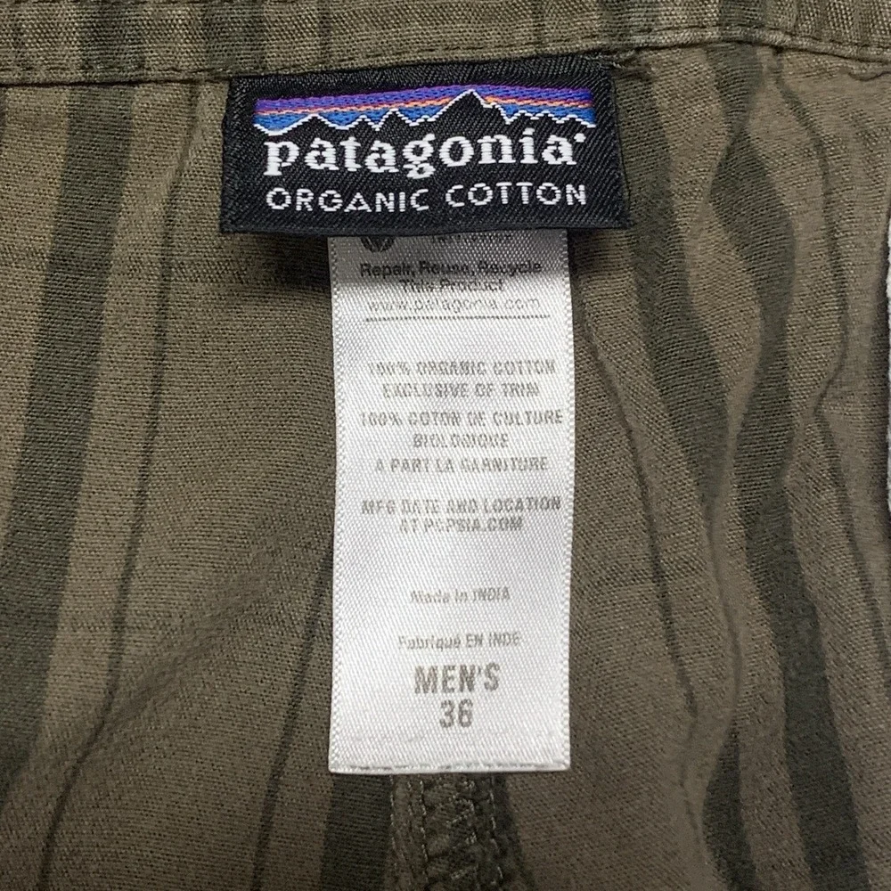 Patagonia Cargo Shorts Mens Green Striped 100% Organic Cotton Outdoor Size 36